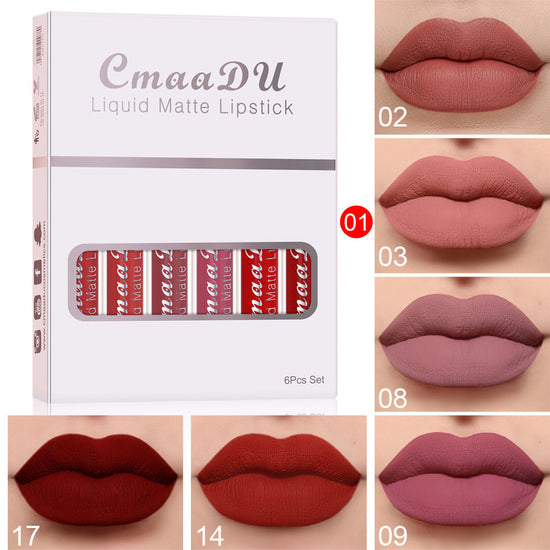 6 boîtes de rouge à lèvres mat antiadhésif et waterproof, longue tenue