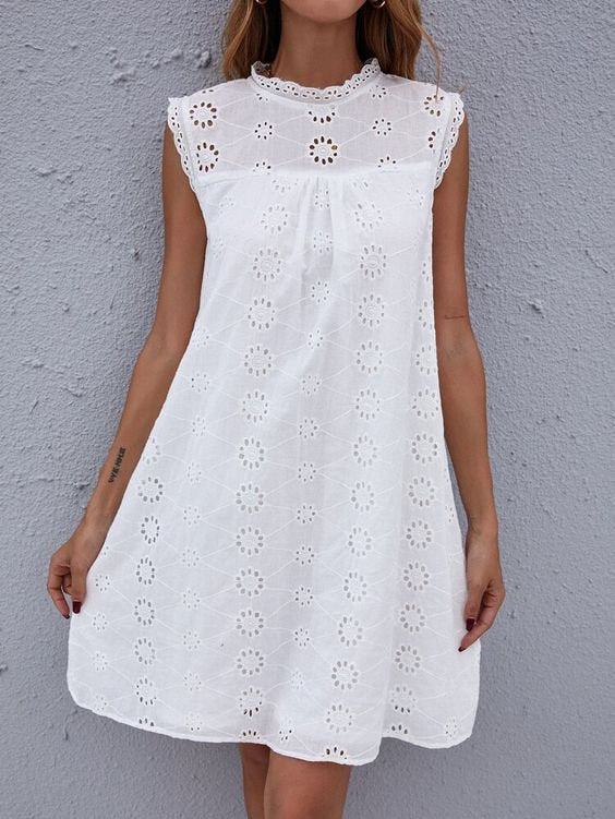 View details for Robe mi-longue ample sans manches en dentelle crochetée Robe mi-longue ample sans manches en dentelle crochetée