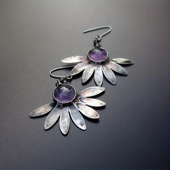 Boucles d'oreilles style bohème avec fleurs et plantes