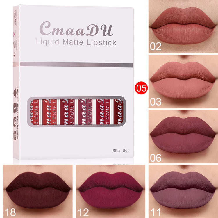 6 boîtes de rouge à lèvres mat antiadhésif et waterproof, longue tenue