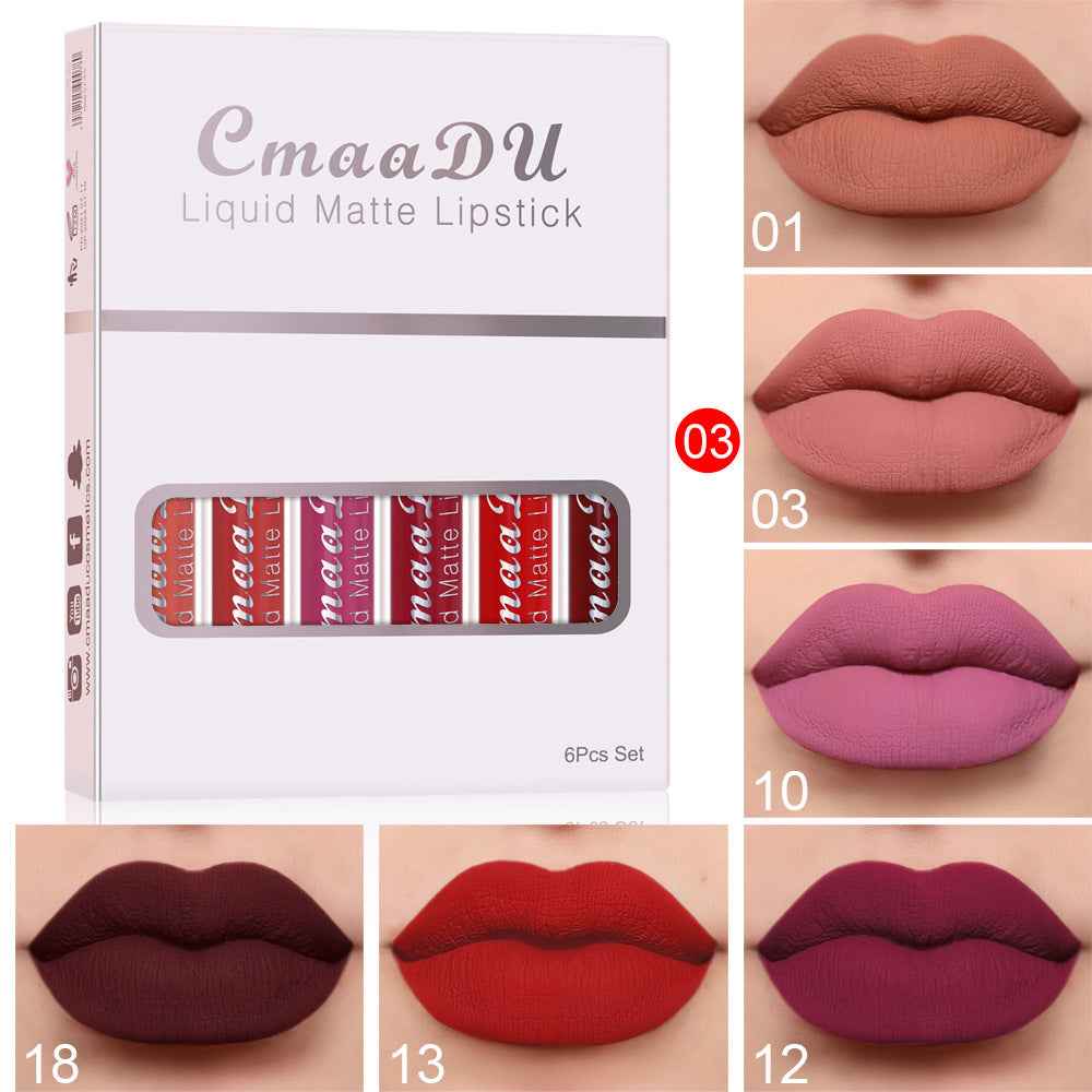 6 boîtes de rouge à lèvres mat antiadhésif et waterproof, longue tenue