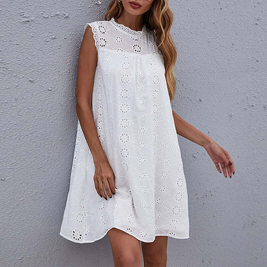 View details for Robe mi-longue ample sans manches en dentelle crochetée Robe mi-longue ample sans manches en dentelle crochetée