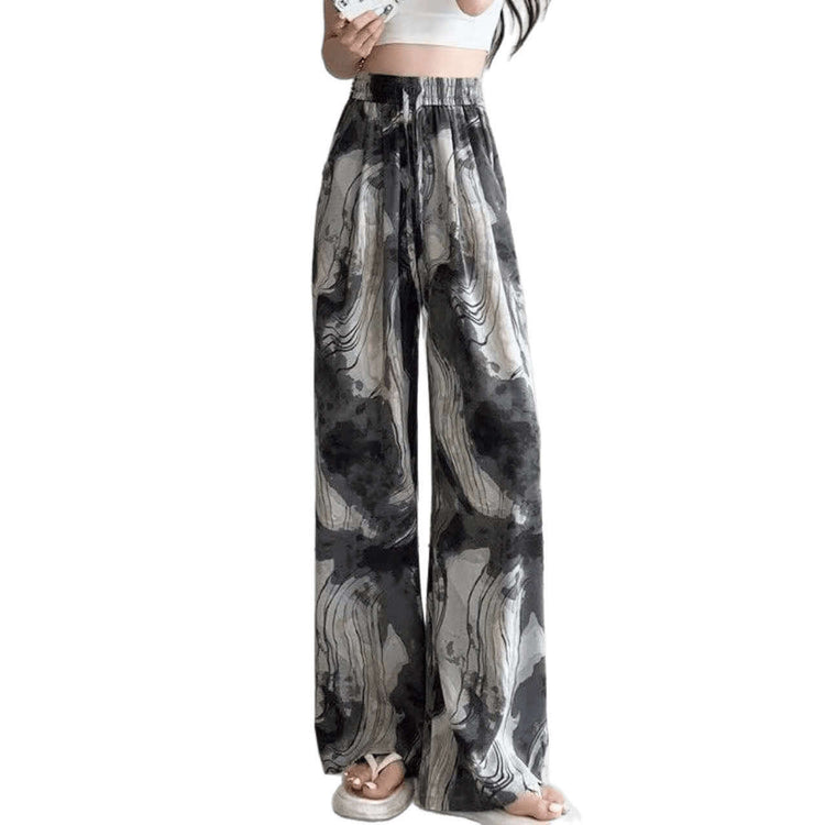 Pantalon décontracté ample taille haute élastique avec peinture à l&