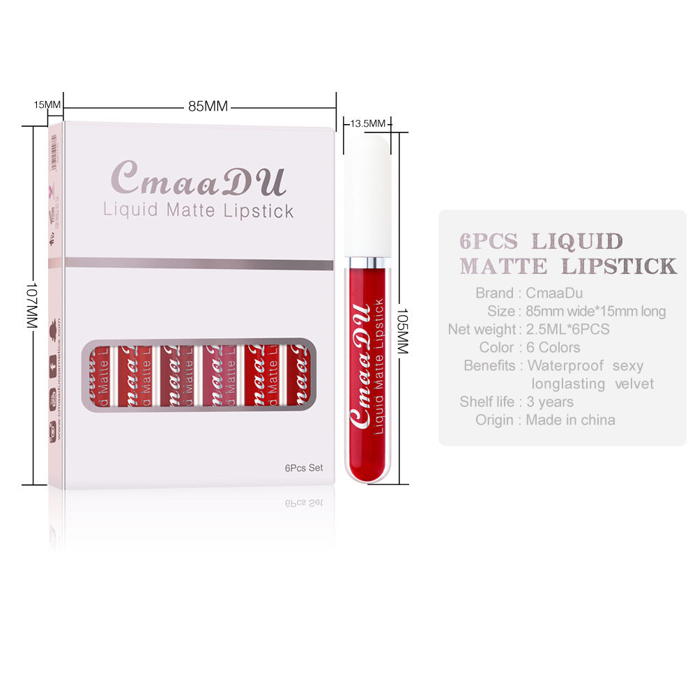 6 boîtes de rouge à lèvres mat antiadhésif et waterproof, longue tenue