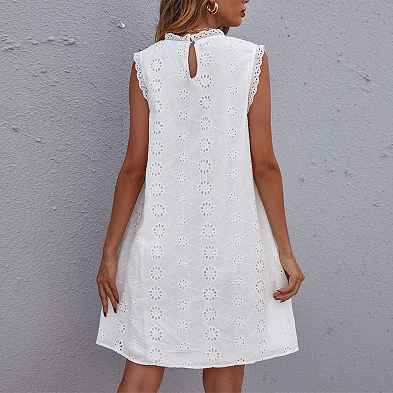 View details for Robe mi-longue ample sans manches en dentelle crochetée Robe mi-longue ample sans manches en dentelle crochetée