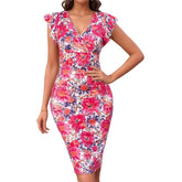 Robe à imprimé floral et manches en feuille de lotus
