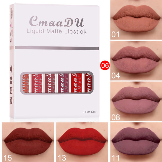 6 boîtes de rouge à lèvres mat antiadhésif et waterproof, longue tenue